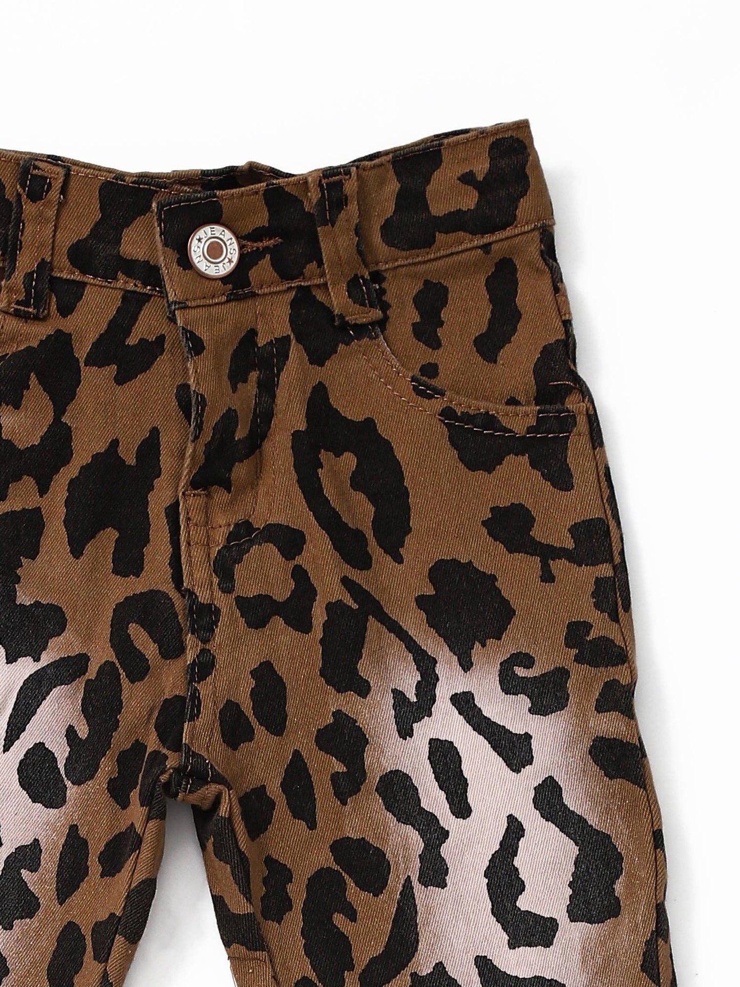 Washed Leopard Double Layer Girls Jeans - Vintage Cottonwood
