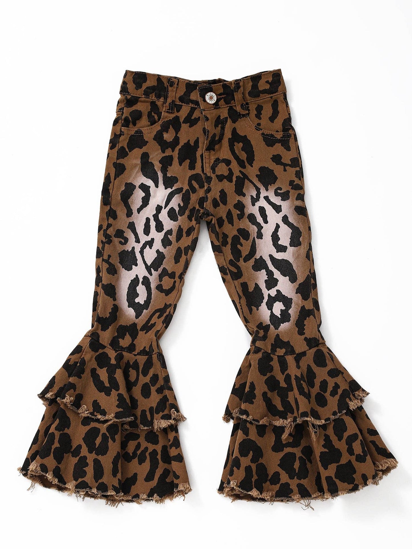 Washed Leopard Double Layer Girls Jeans - Vintage Cottonwood