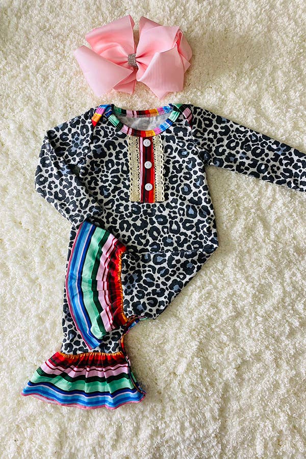 Blue Leopard & Serape Ruffle Baby Romper - Vintage Cottonwood