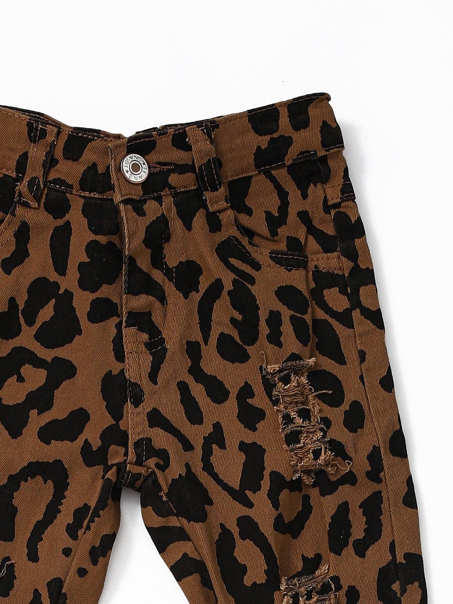 Leopard Distressed Double Layer Girls Jeans - Vintage Cottonwood