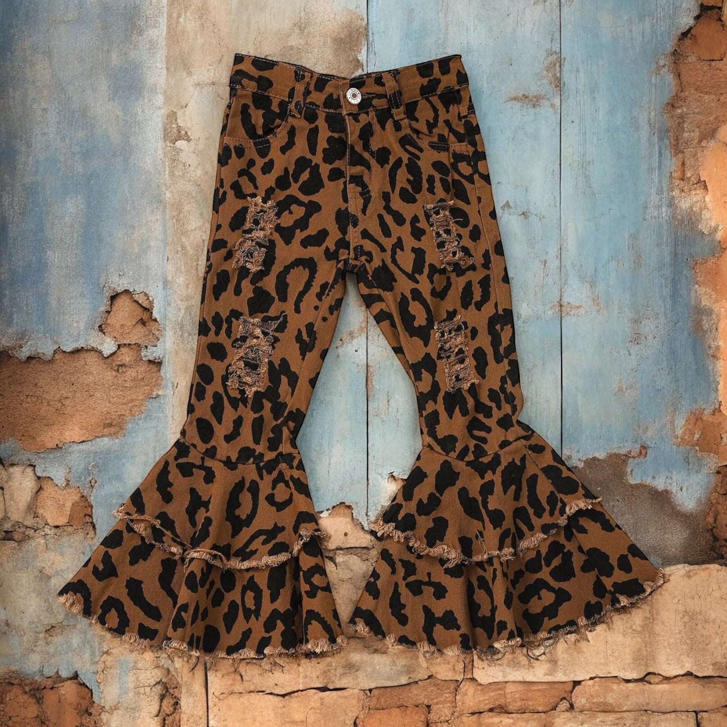 Leopard Distressed Double Layer Girls Jeans - Vintage Cottonwood