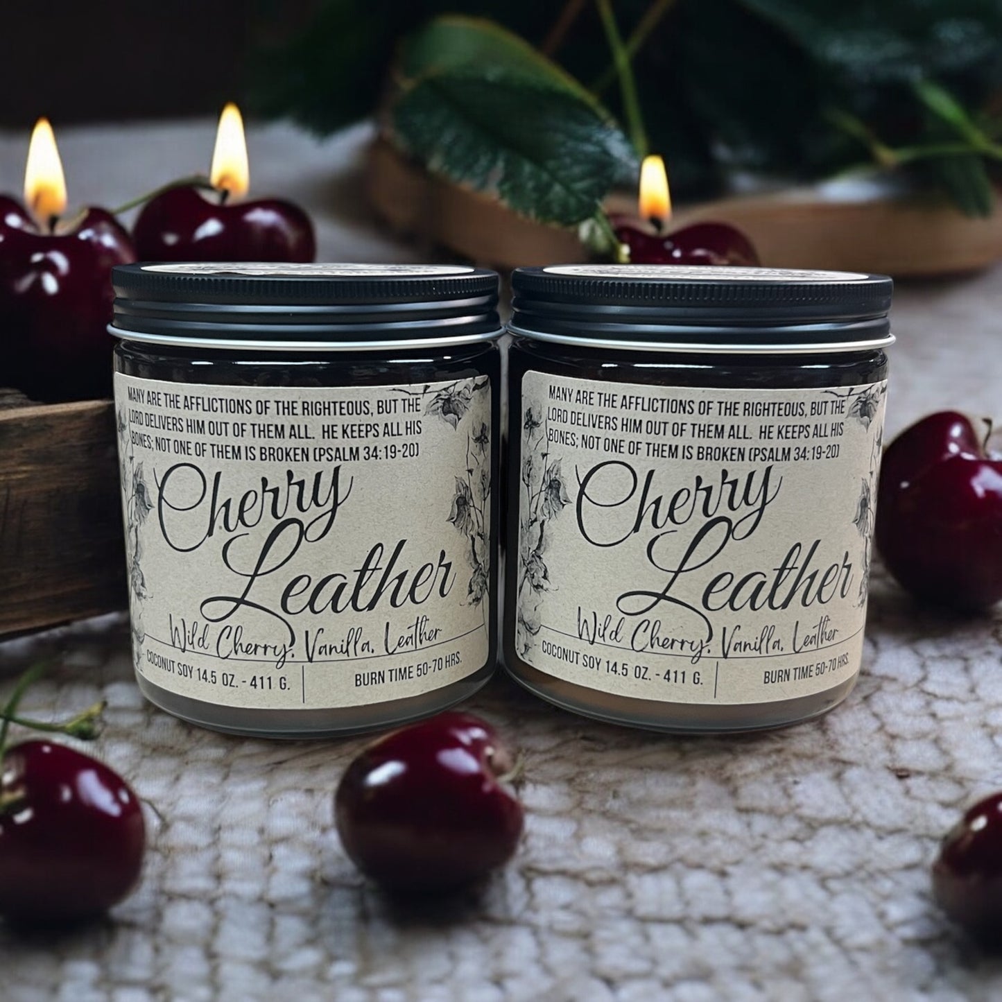 Cherry Leather Candle - Vintage Cottonwood