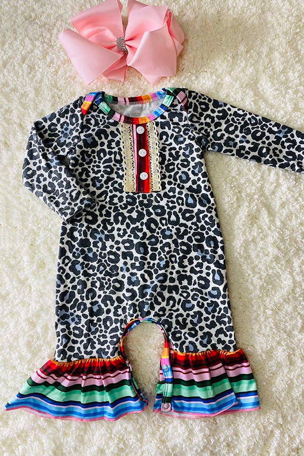 Blue Leopard & Serape Ruffle Baby Romper - Vintage Cottonwood