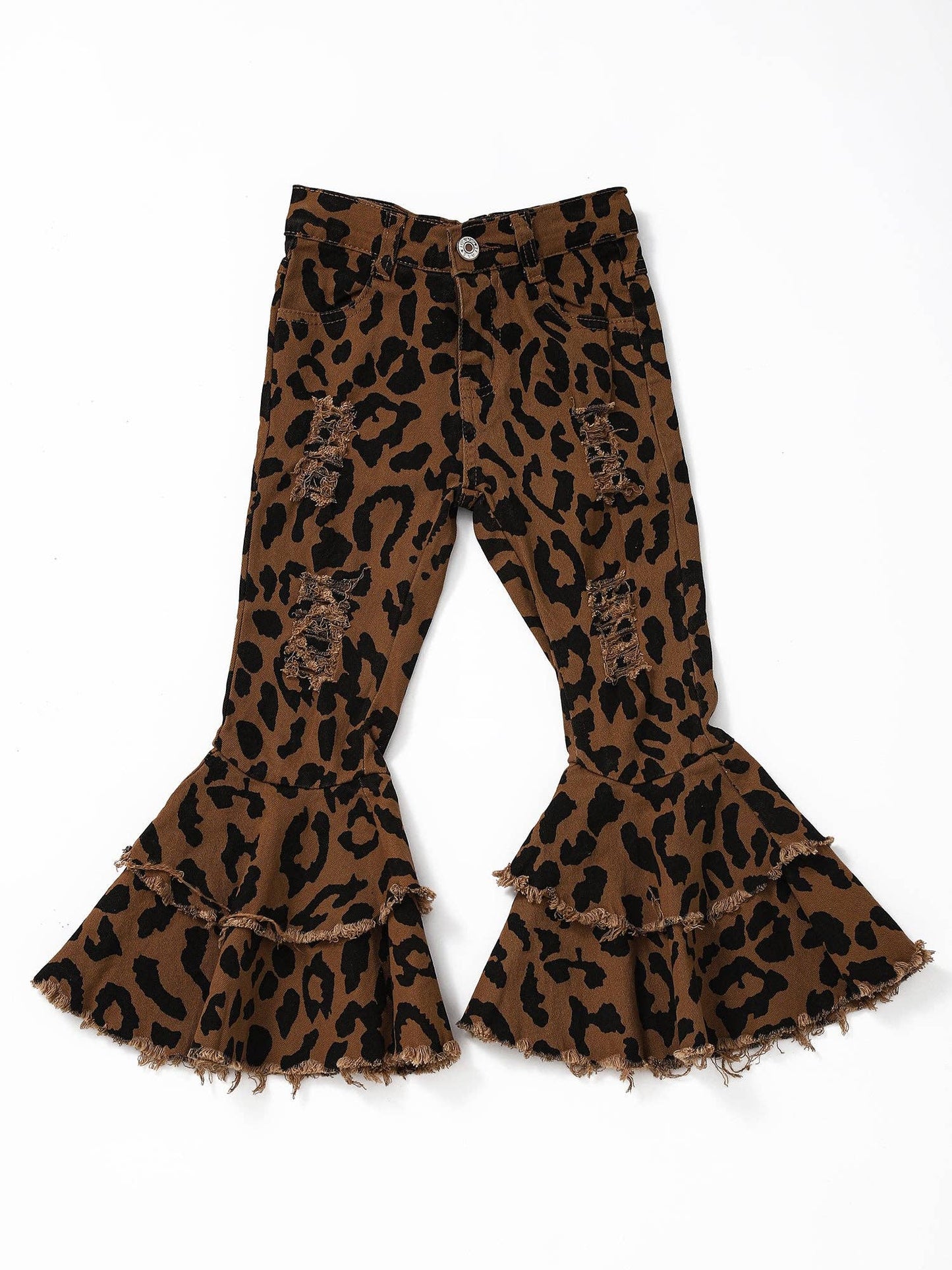 Leopard Distressed Double Layer Girls Jeans - Vintage Cottonwood
