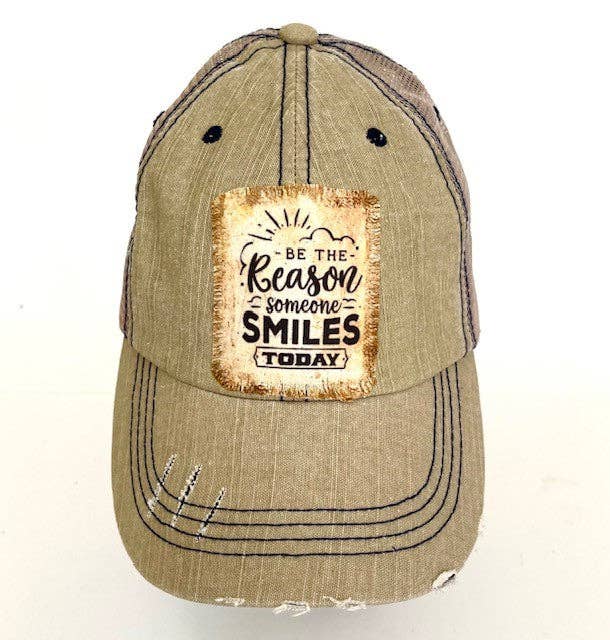 "BE THE REASON SOMEONE SMILES TODAY" DISTRESSED TRUCKER HAT - Vintage Cottonwood