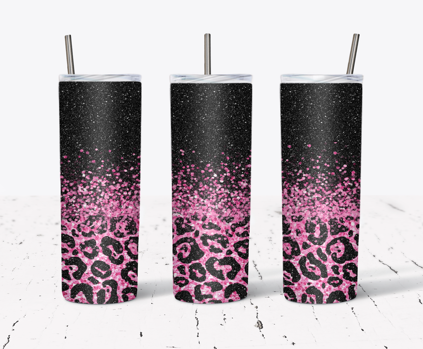 Pink Glitter Leopard Tumbler