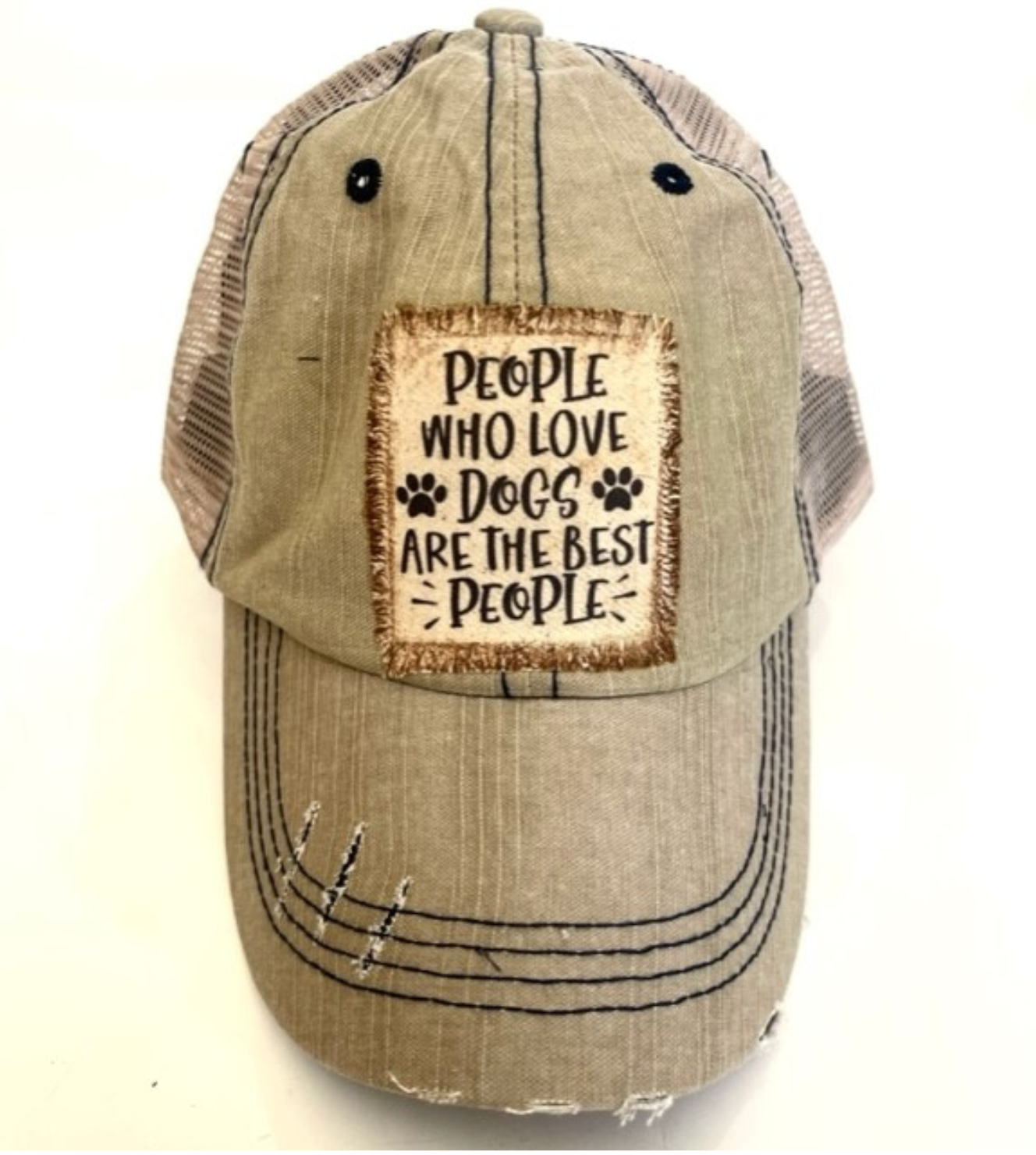 🧢 “People Who Love Dogs Are the Best People” – Distressed Trucker Hat (#450) - Vintage Cottonwood