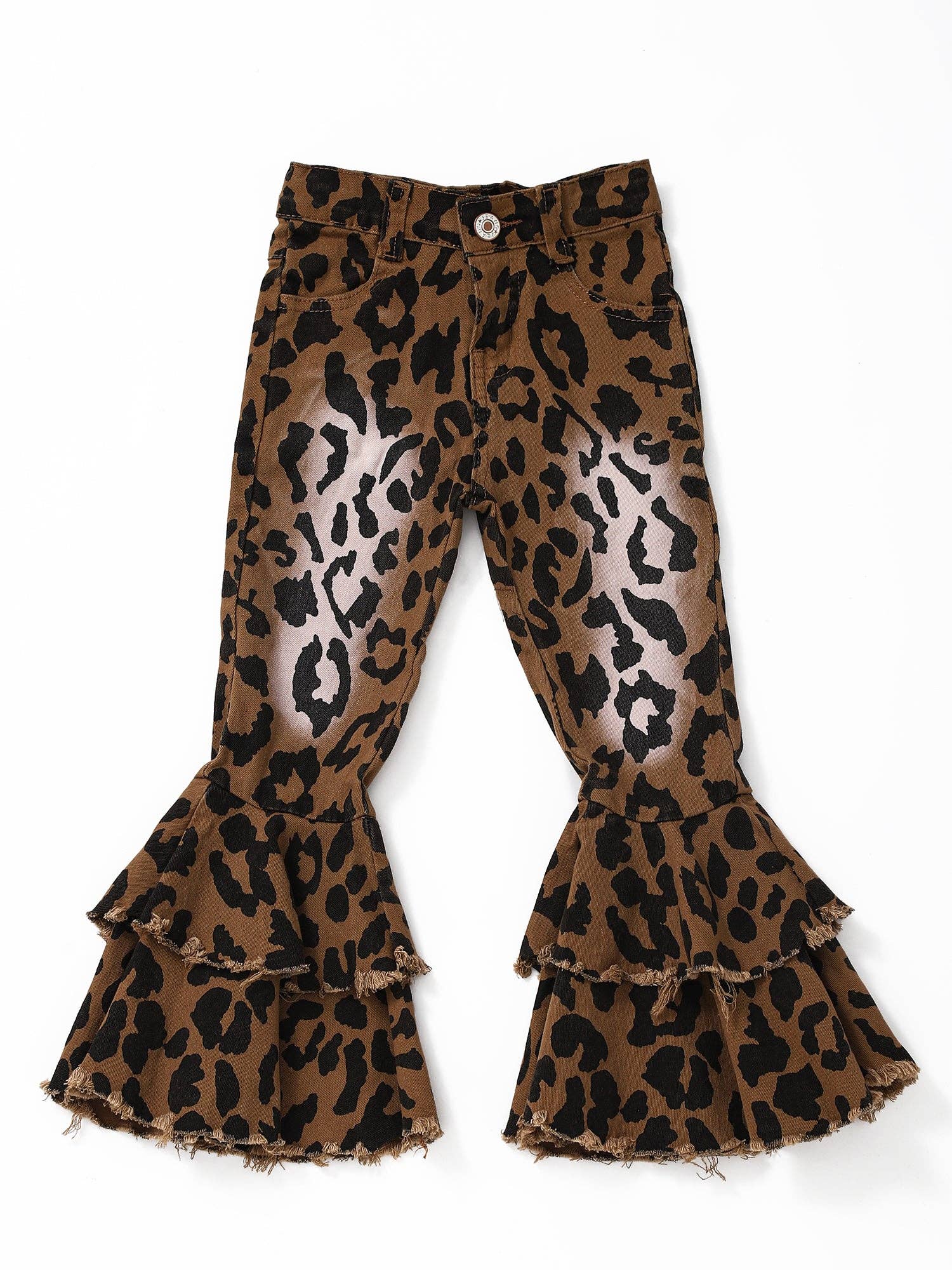 Washed Leopard Double Layer Girls Jeans - Vintage Cottonwood