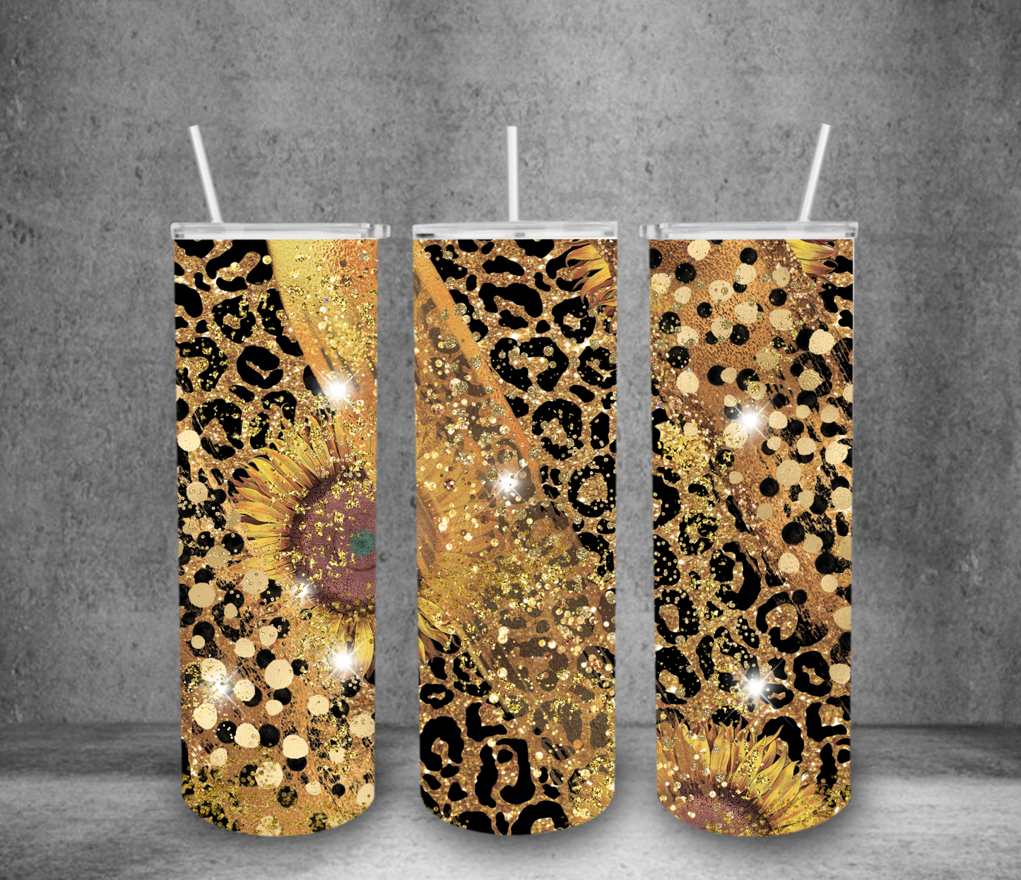Gold Cheetah Sunflower Tumbler