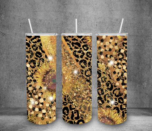 Gold Cheetah Sunflower Tumbler