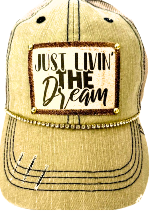 🧢 “Just Livin’ the Dream” – Distressed Trucker Hat (#12) - Vintage Cottonwood