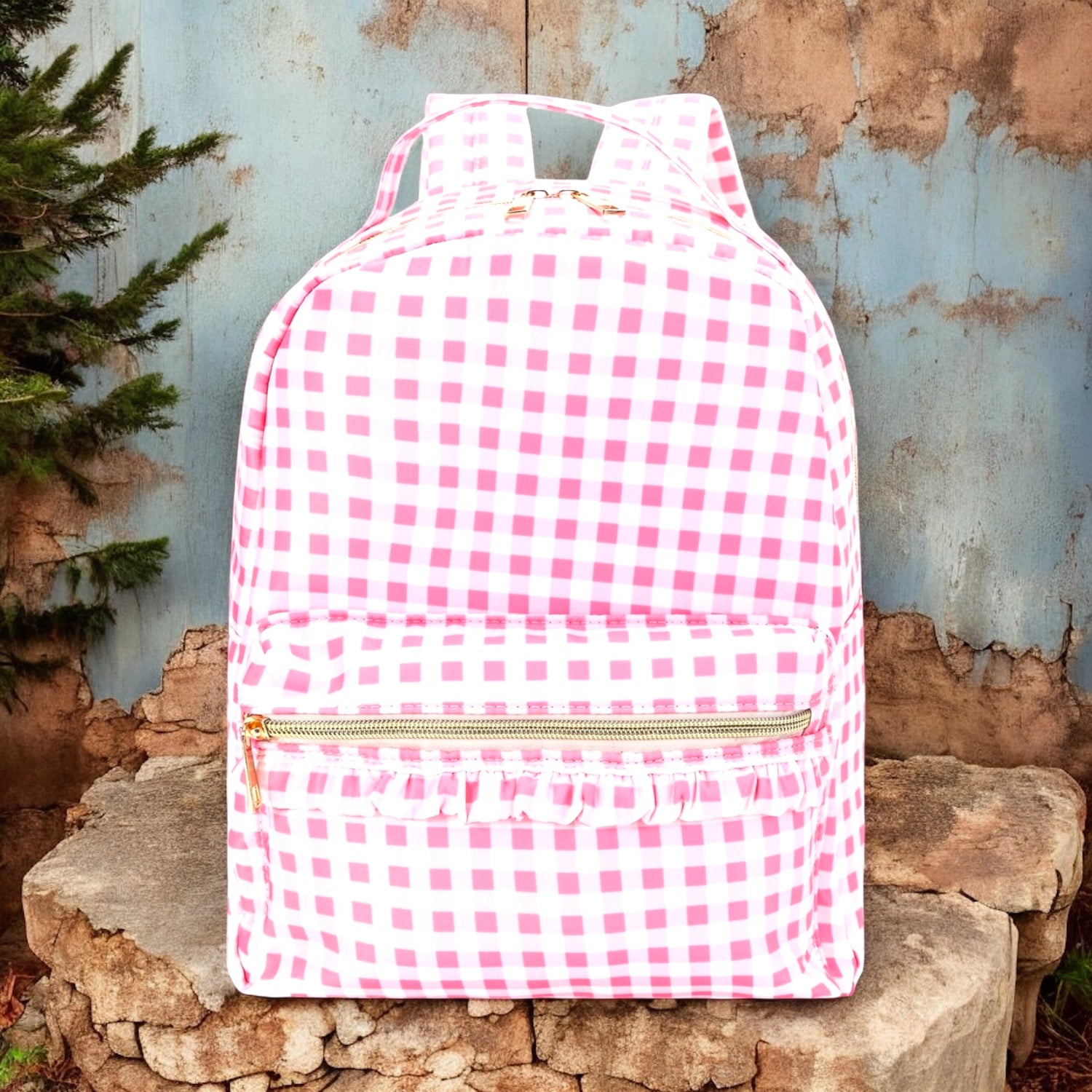 Pink Plaid Ruffle Girls Backpack - Vintage Cottonwood