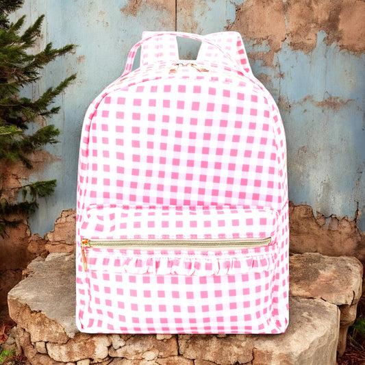 Pink Plaid Ruffle Girls Backpack - Vintage Cottonwood