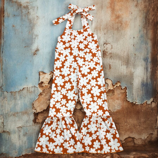 Groovy Flower Printed Girls Jumpsuit - Vintage Cottonwood