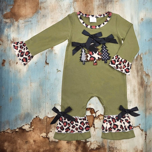 Baby Cheetah Christmas Tree Appliqué Romper - Vintage Cottonwood