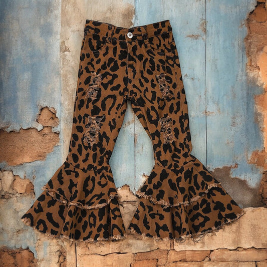 Leopard Distressed Double Layer Girls Jeans - Vintage Cottonwood