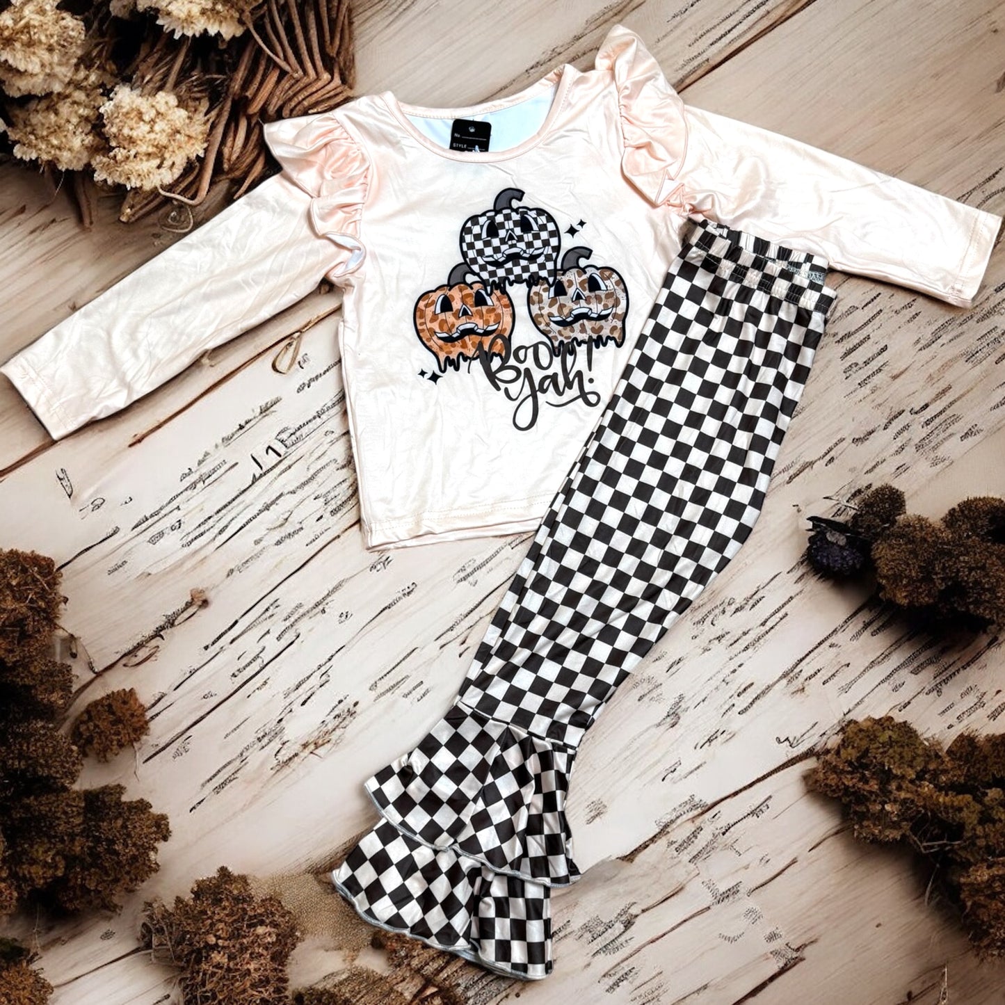 🎃 "Boo Yah" Pumpkin Patch 2-Piece Set – Girls Fall Outfit - Vintage Cottonwood