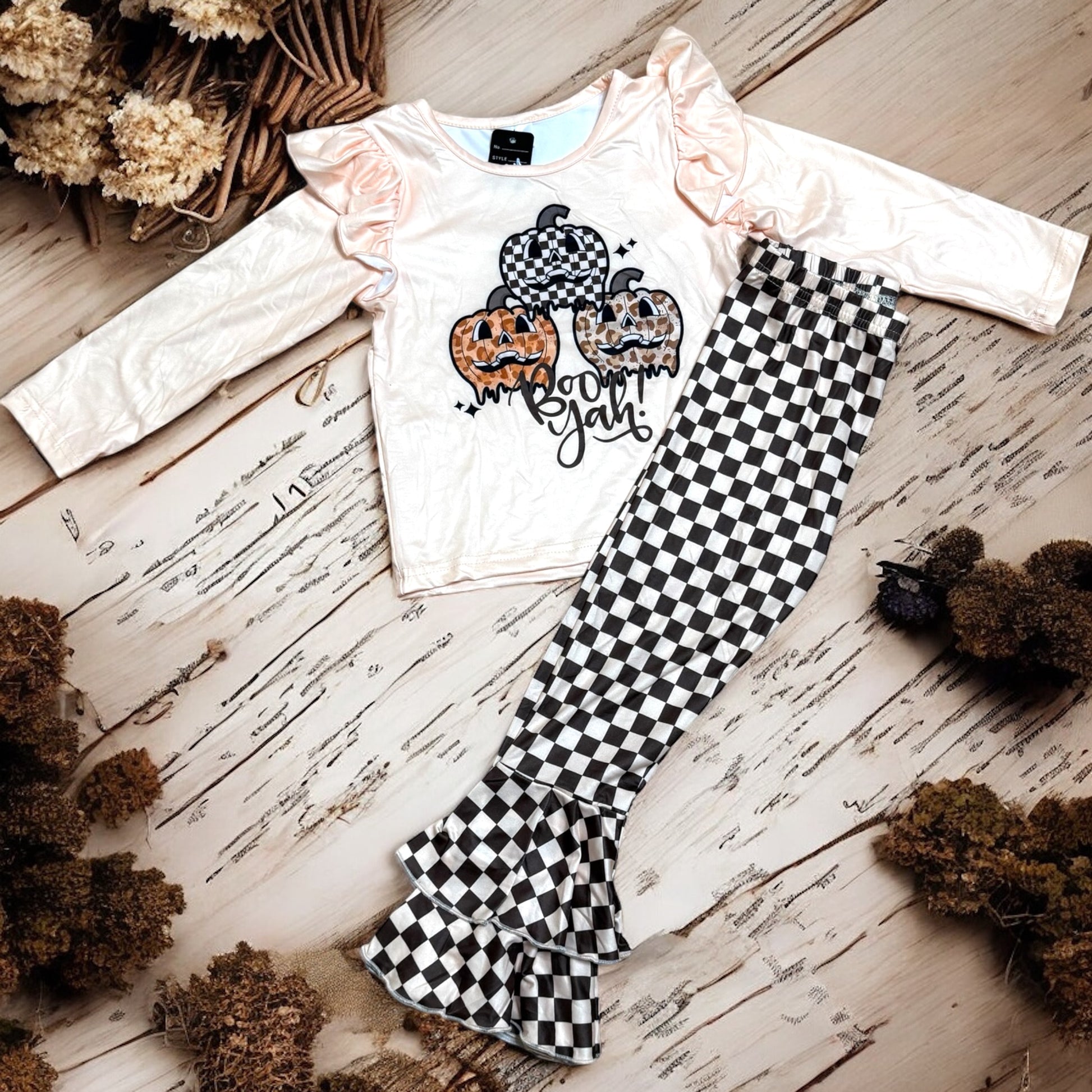 🎃 "Boo Yah" Pumpkin Patch 2-Piece Set – Girls Fall Outfit - Vintage Cottonwood