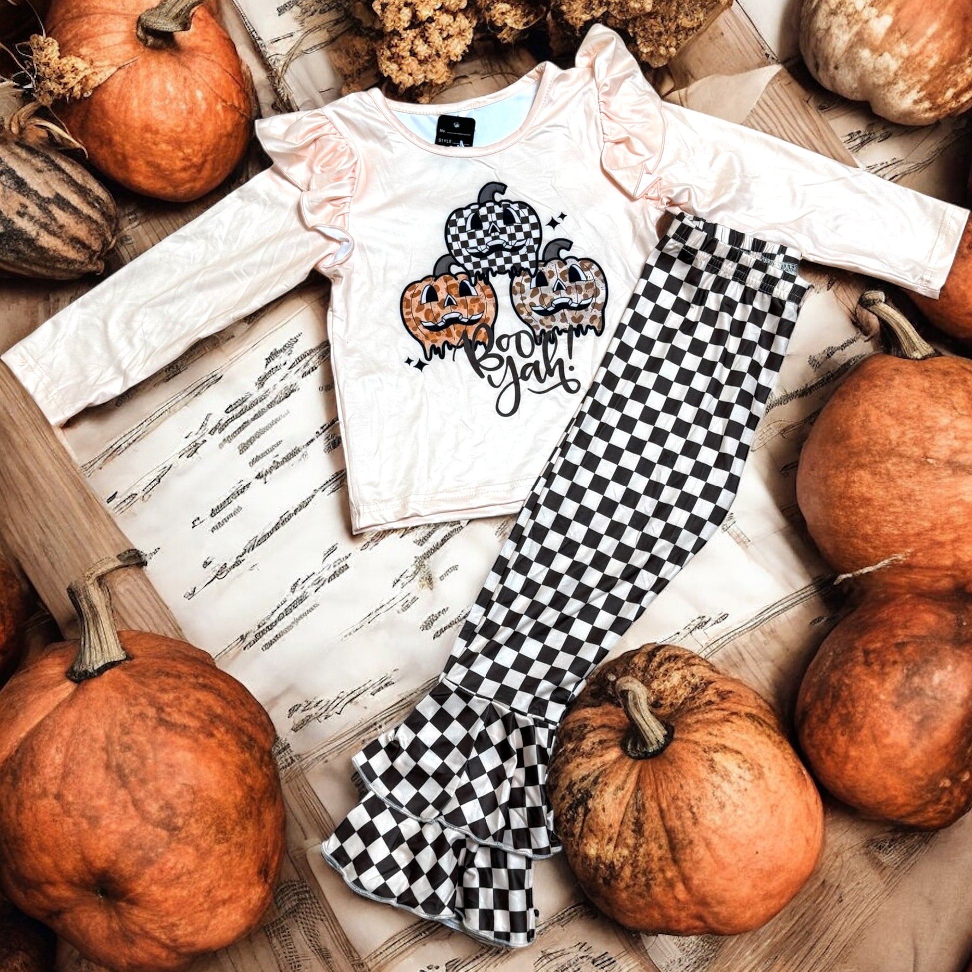 🎃 "Boo Yah" Pumpkin Patch 2-Piece Set – Girls Fall Outfit - Vintage Cottonwood
