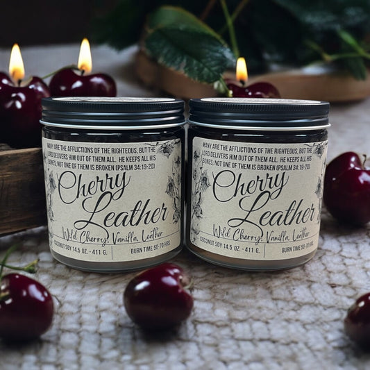 Cherry Leather Candle - Vintage Cottonwood