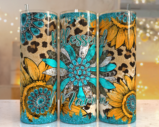 Turquoise Blessed Mama Tumbler
