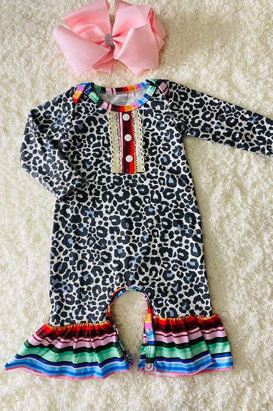 Blue Leopard & Serape Ruffle Baby Romper - Vintage Cottonwood