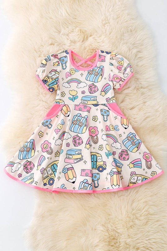 Back-to-School Twirl Dress with Crisscross Back & Pockets – Girls - Vintage Cottonwood